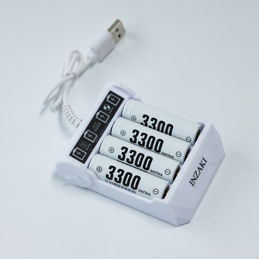 INZAKI Universal AA/AAA Battery Charger Kit with High-Capacity Rechargeable Batteries - Fast Charging for Home & Office Use